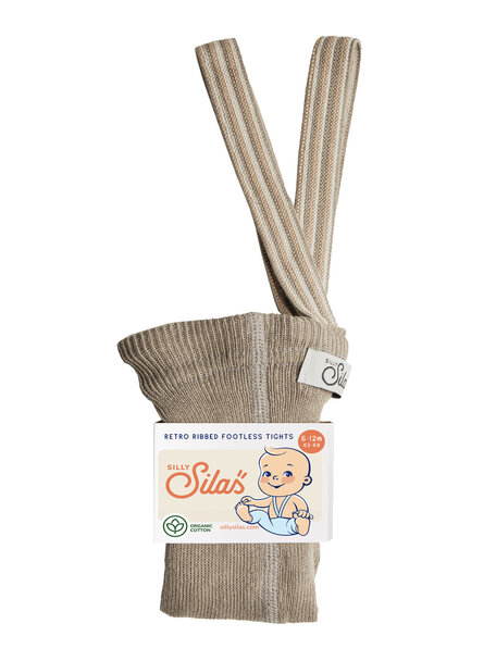 Silly Silas footless tights - oyster grey striped