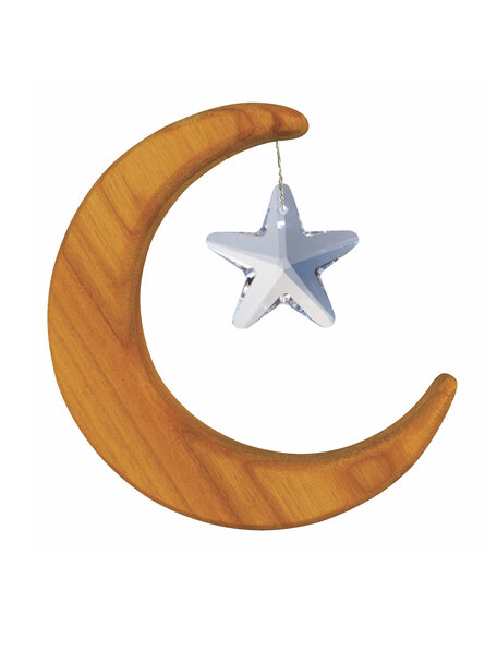 Handmade Cherry wood pendant - moon with 30mm crystal