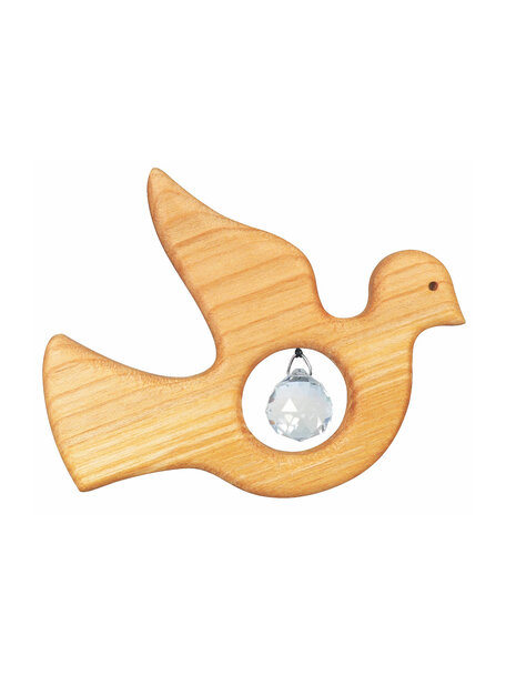 Handmade Cherry wood pendant - peace dove with 15mm crystal