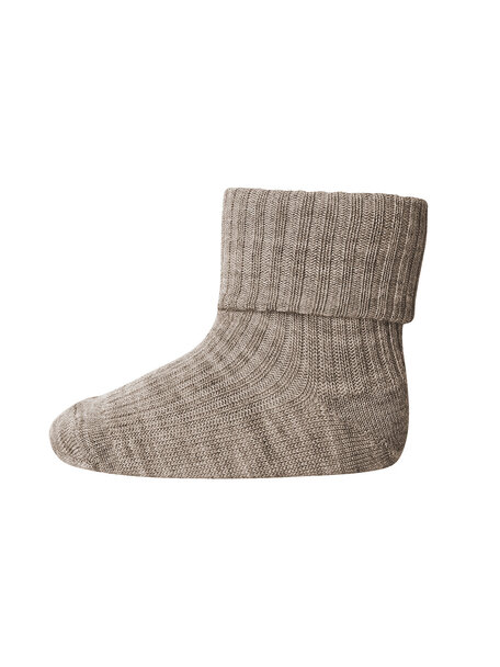 MP Denmark Wool Rib Turn Down Socks - light brown melange