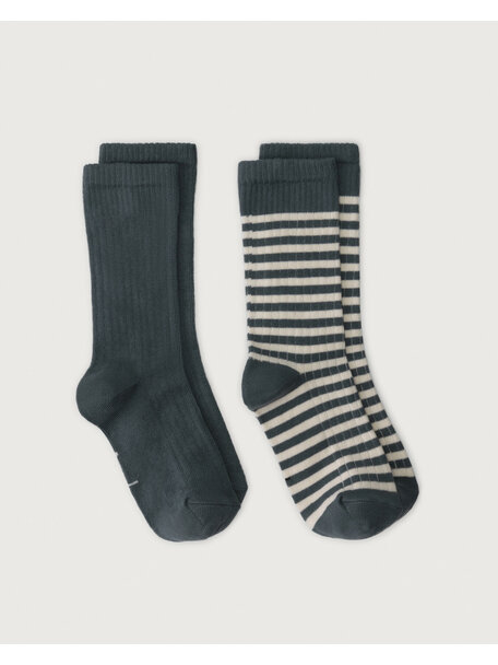 Gray Label Kids ribbed socks - 2 pack - blue grey/cream