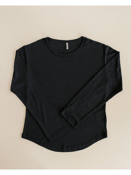 Unaduna Relaxed-fit longsleeve Mari pointelle wool/silk - ebony