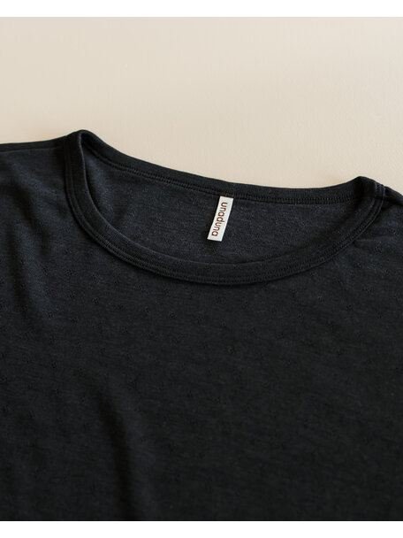 Unaduna Relaxed-fit longsleeve Mari pointelle wool/silk - ebony