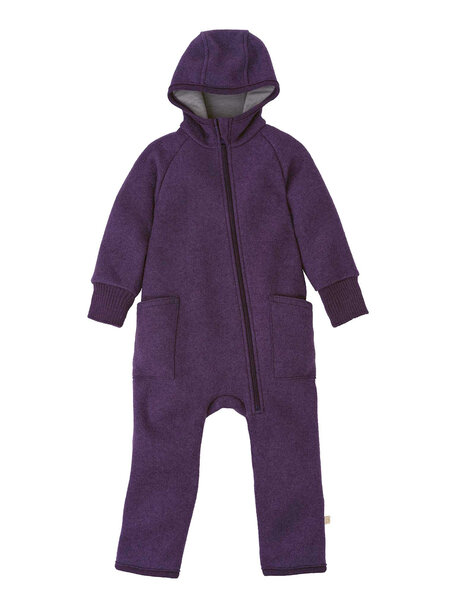 Disana Boiled wool overalls with zip - aubergine
