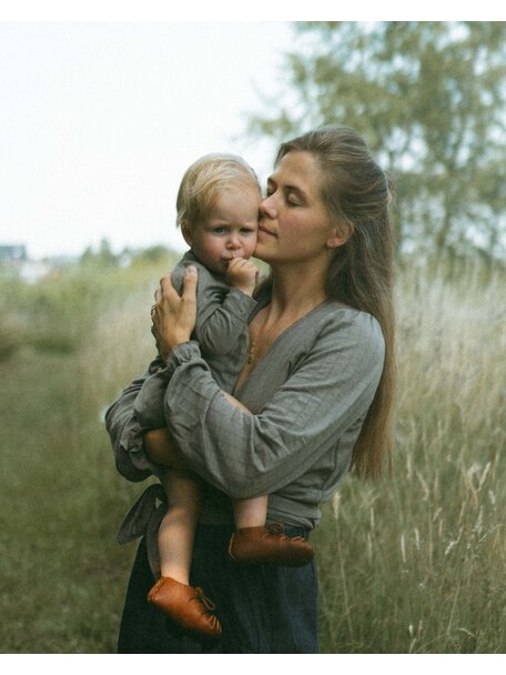 Unaduna Wrap around blouse striped ajour wool/silk - hazel