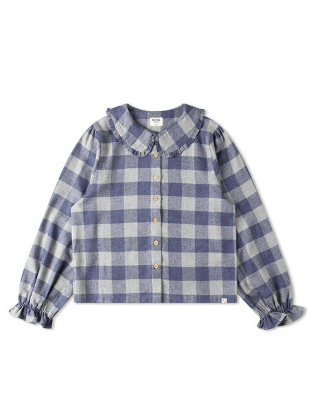 Matona Ruffled collar blouse - plaid check