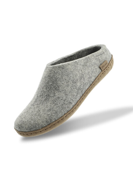 Glerups Wool slippers leather sole - grey