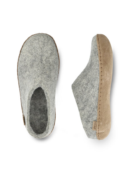 Glerups Wool slippers leather sole - grey