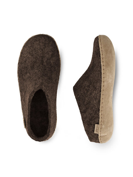 Glerups Wool slippers leather sole - chestnut