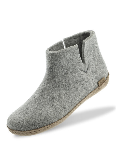 Glerups Wool slippers high leather sole - grey