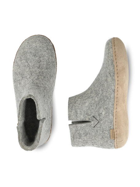 Glerups Wool slippers high leather sole - grey