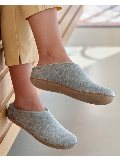 Glerups Wool slippers leather sole - grey