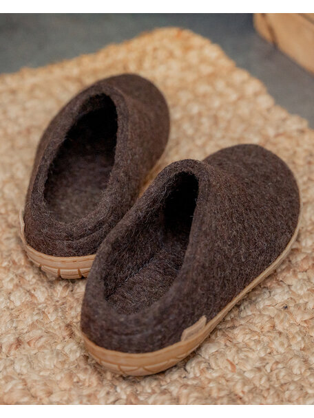 Glerups Wool slippers rubber sole - chestnut