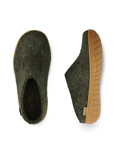 Glerups Wool slippers rubber sole - forest