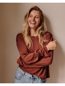 Unaduna Relaxed-fit longsleeve Mari pointelle wool/silk - henna dune