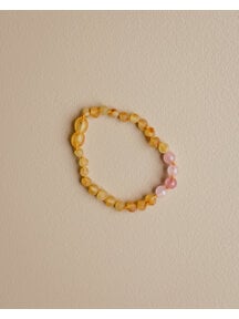 Amber Amber Kids Bracelet with gemstones 16,5 cm - rosequartz/honey  raw