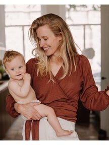 Unaduna Wrap around blouse pointelle wool/silk - henna dune