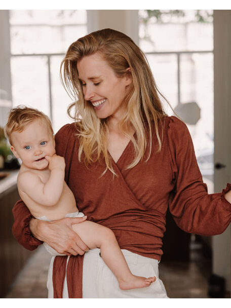 Unaduna Wrap around blouse pointelle wool/silk - henna dune