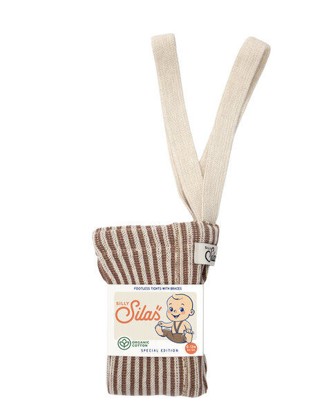 Silly Silas Footless Retro Ribbed Tights with Braces - Granola/Cream Striped