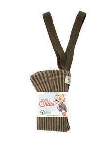 Silly Silas Retro Ribbed Tights with Braces - Seaweed Brown/Peanut Striped