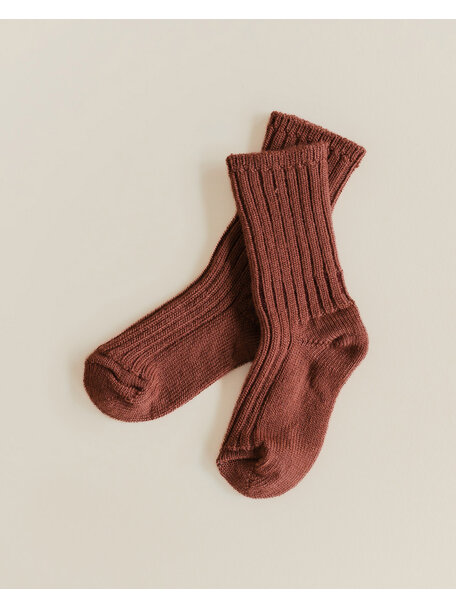 Unaduna Thick children's socks made of wool - henna dune