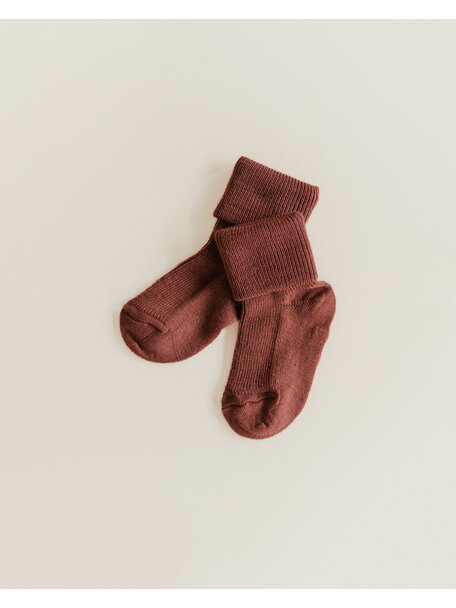 Unaduna Tiny rib children's socks made of wool - henna dune