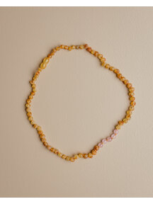 Amber Amber Ladies Necklace with Gemstones 43 cm - Rose Quartz/honey raw