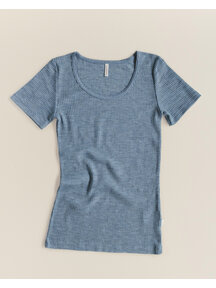 Unaduna Women's shirt short sleeves of wool rib - nila