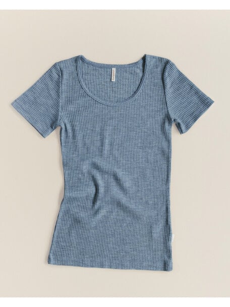 Unaduna Women's shirt short sleeves of wool rib - nila