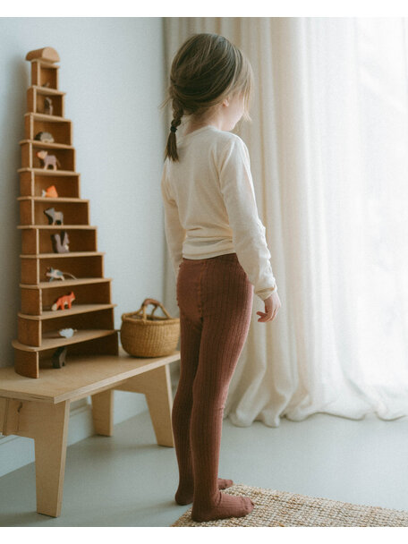 Unaduna Ribbed children's tights - henna dune