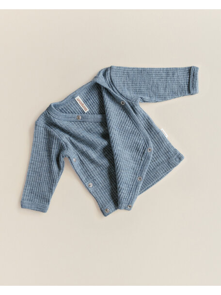 Unaduna Baby wrap-around cardigan of wool rib - nila