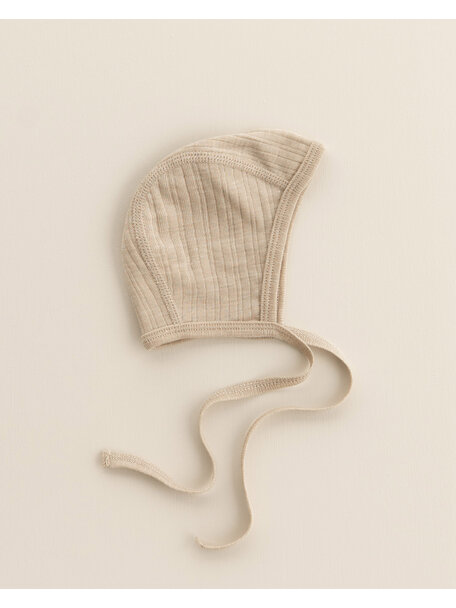Unaduna Baby bonnet rib wool/silk - maca