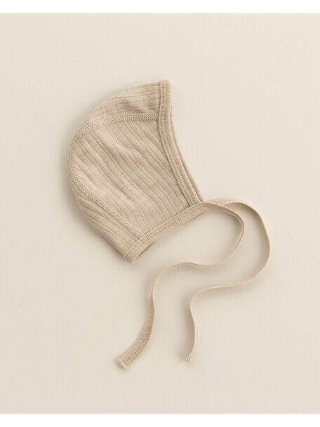 Unaduna Baby bonnet rib wool/silk - maca