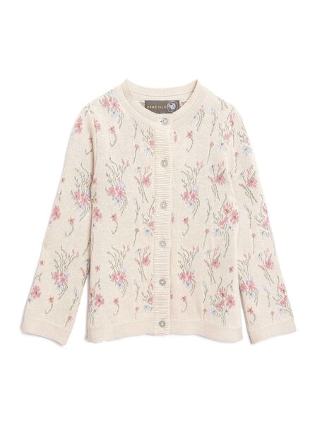 Hanevild Children's cardigan with flowers - summer sand