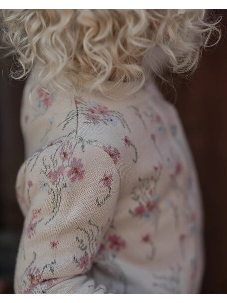 Hanevild Children's cardigan with flowers - summer sand