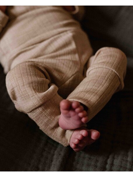 Unaduna Baby pants 2 in 1 feet rib wool/silk - maca