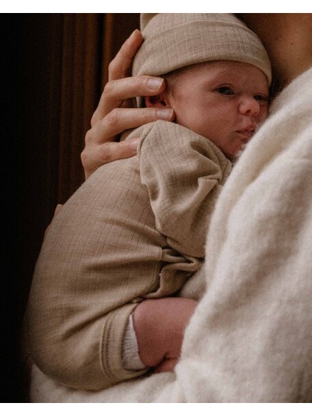 Unaduna Baby pants 2 in 1 feet rib wool/silk - maca