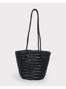 Sook Hand-woven leather bucket bag  Carmel - black