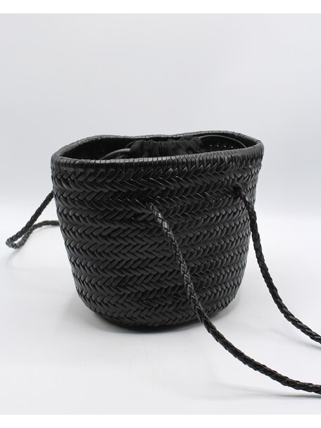 Sook Hand-woven leather bucket bag  Carmel - black