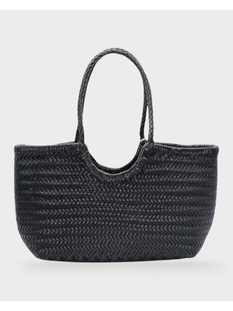 Sook Hand-woven leather bag Carmel - black