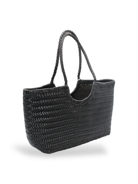 Sook Hand-woven leather bag Carmel - black