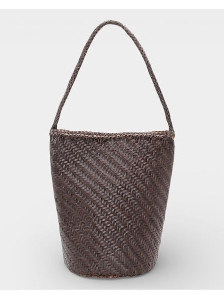 Sook Hand-woven leather bucket bag Esmée - coffee