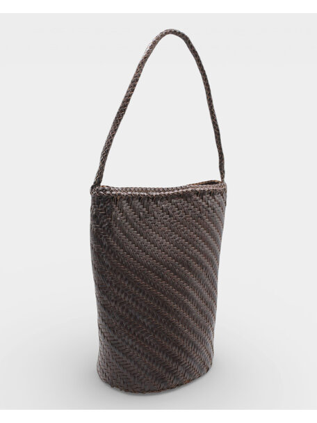 Sook Hand-woven leather bucket bag Esmée - coffee