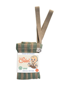 Silly Silas Footless Retro Ribbed Tights with Braces - Matcha/Peanut Striped