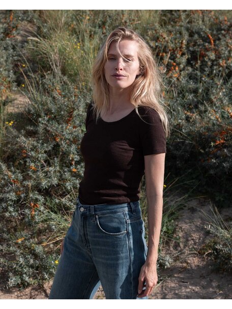 Unaduna Women's shirt short sleeves tiny rib wool - kladdkaka