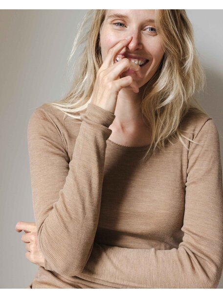 Unaduna Women's shirt long sleeves tiny rib wool - semla