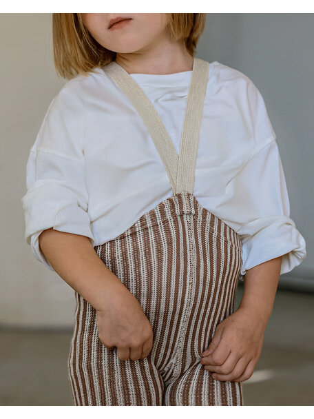 Silly Silas Footless Retro Ribbed Tights with Braces - Granola/Cream Striped