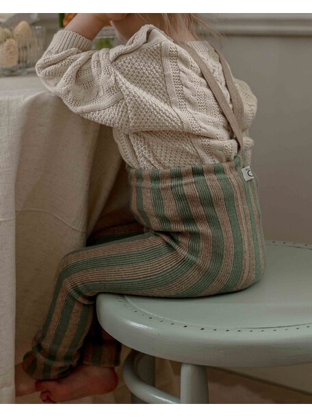 Silly Silas Footless Retro Ribbed Tights with Braces - Matcha/Peanut Striped