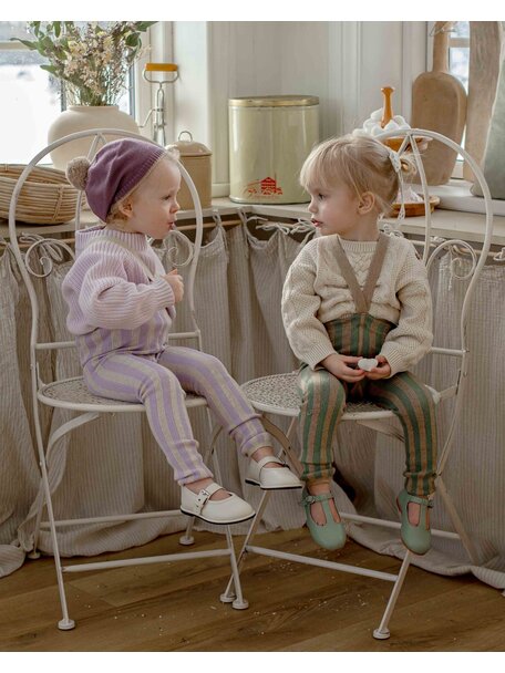 Silly Silas Footless Retro Ribbed Tights with Braces - Lavender/Cream Striped