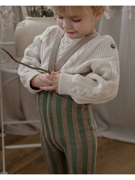 Silly Silas Footless Retro Ribbed Tights with Braces - Matcha/Peanut Striped
